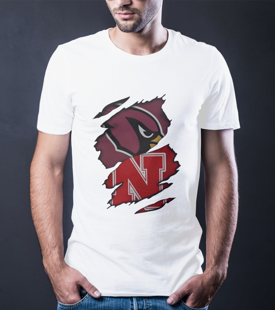 Arizona Cardinals And Nebraska Cornhuskers Ripped Logo Blend T-Shirt