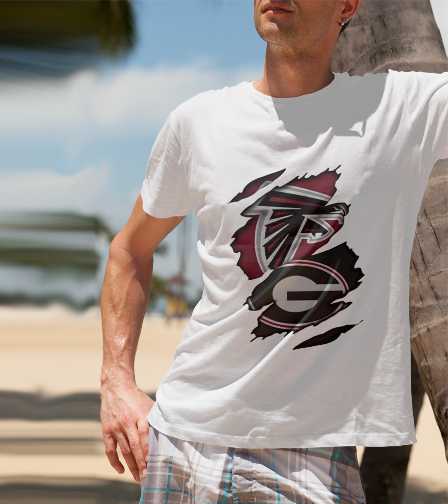 Atlanta Falcons Georgia Bulldogs Torn Skin Fan Gear T-Shirt