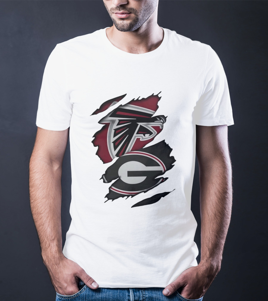 Atlanta Falcons Georgia Bulldogs Torn Skin Fan Gear T-Shirt