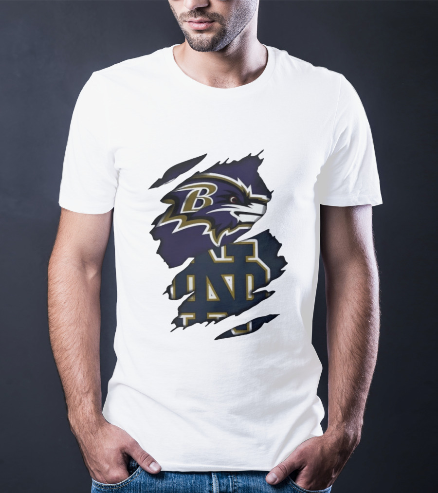 Baltimore Ravens Notre Dame Fighting Irish Ripped Logo Clash T-Shirt