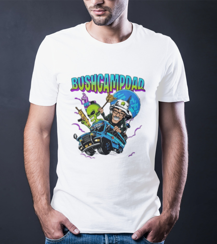 BUSHCAMPDAD Bush Camper The Battle Bus Alien Adventure T-Shirt
