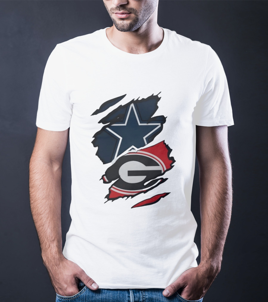 Dallas Cowboys Star Georgia Bulldogs Ripped Fabric T-Shirt