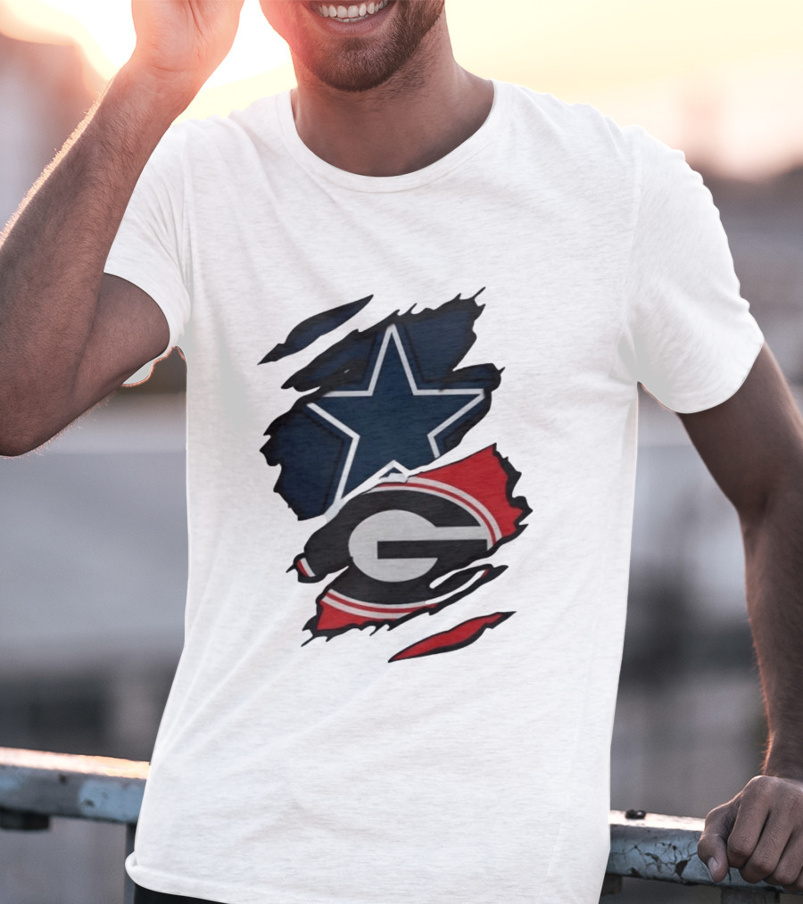 Dallas Cowboys Star Georgia Bulldogs Ripped Fabric T-Shirt