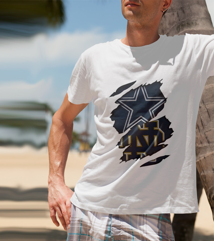 Dallas Cowboys Star And Notre Dame Fighting Irish ND Distressed Fan T-Shirt