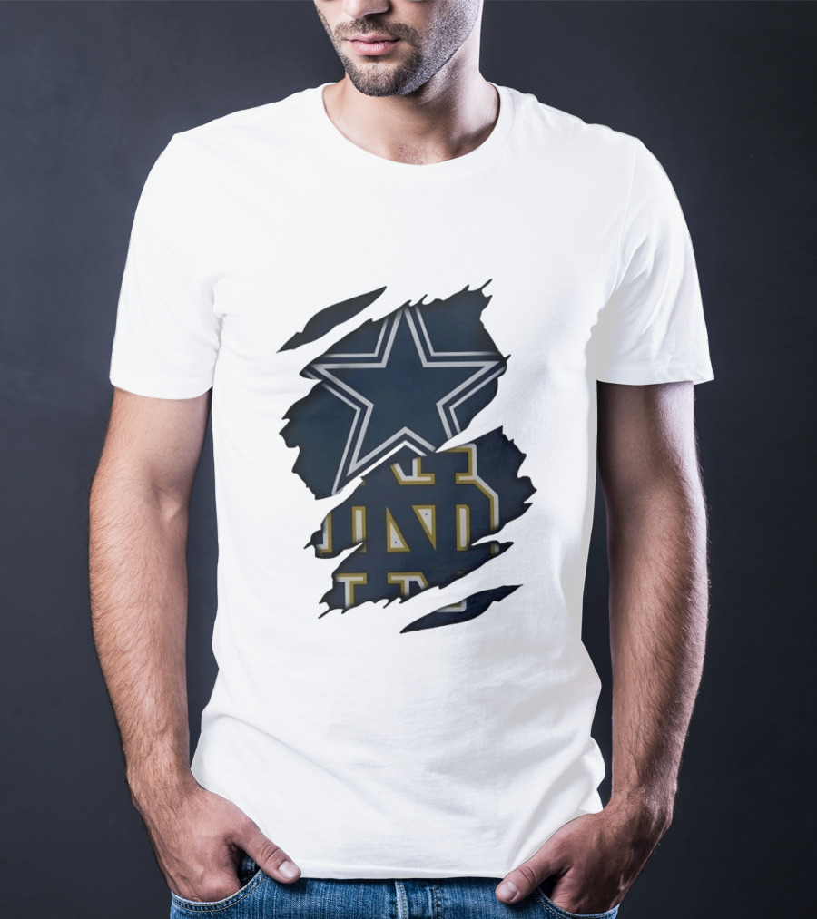 Dallas Cowboys Star And Notre Dame Fighting Irish ND Distressed Fan T-Shirt