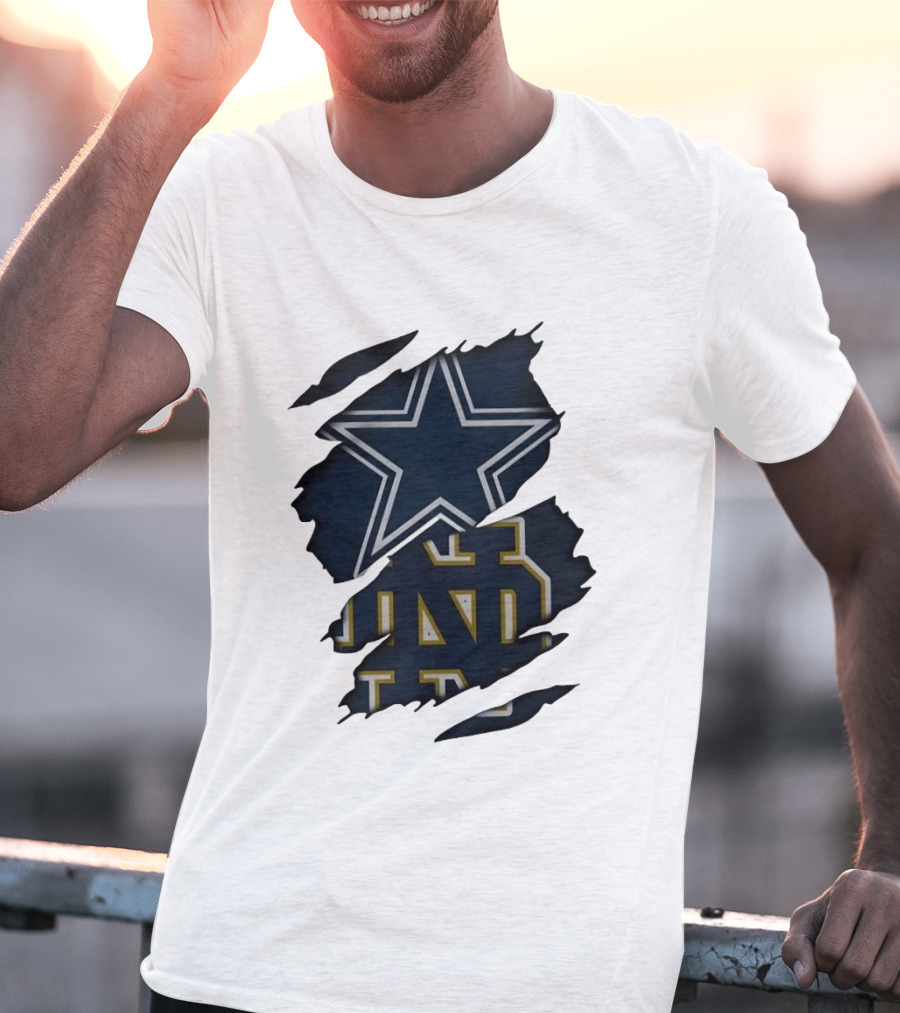 Dallas Cowboys Star And Notre Dame Fighting Irish ND Distressed Fan T-Shirt