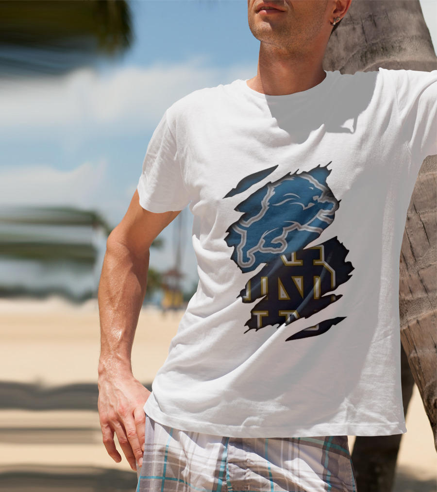 Detroit Lions Notre Dame Fighting Irish Distressed Logo Combination T-Shirt