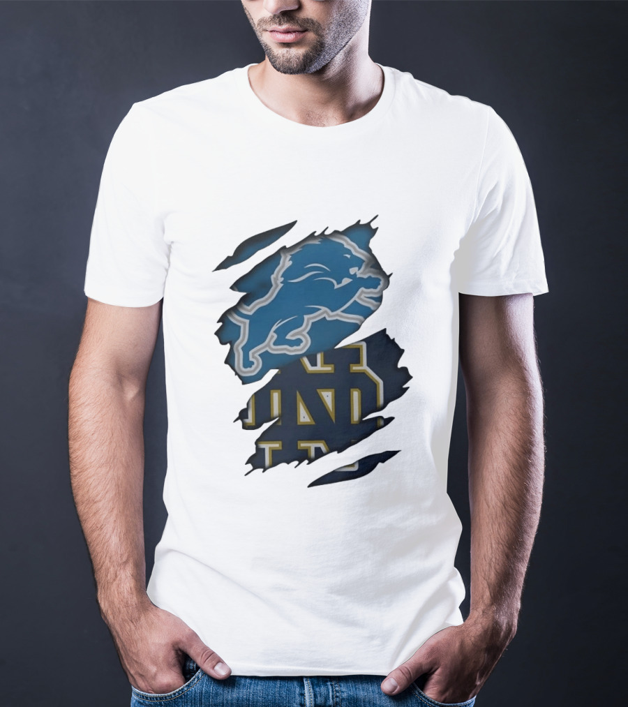 Detroit Lions Notre Dame Fighting Irish Distressed Logo Combination T-Shirt