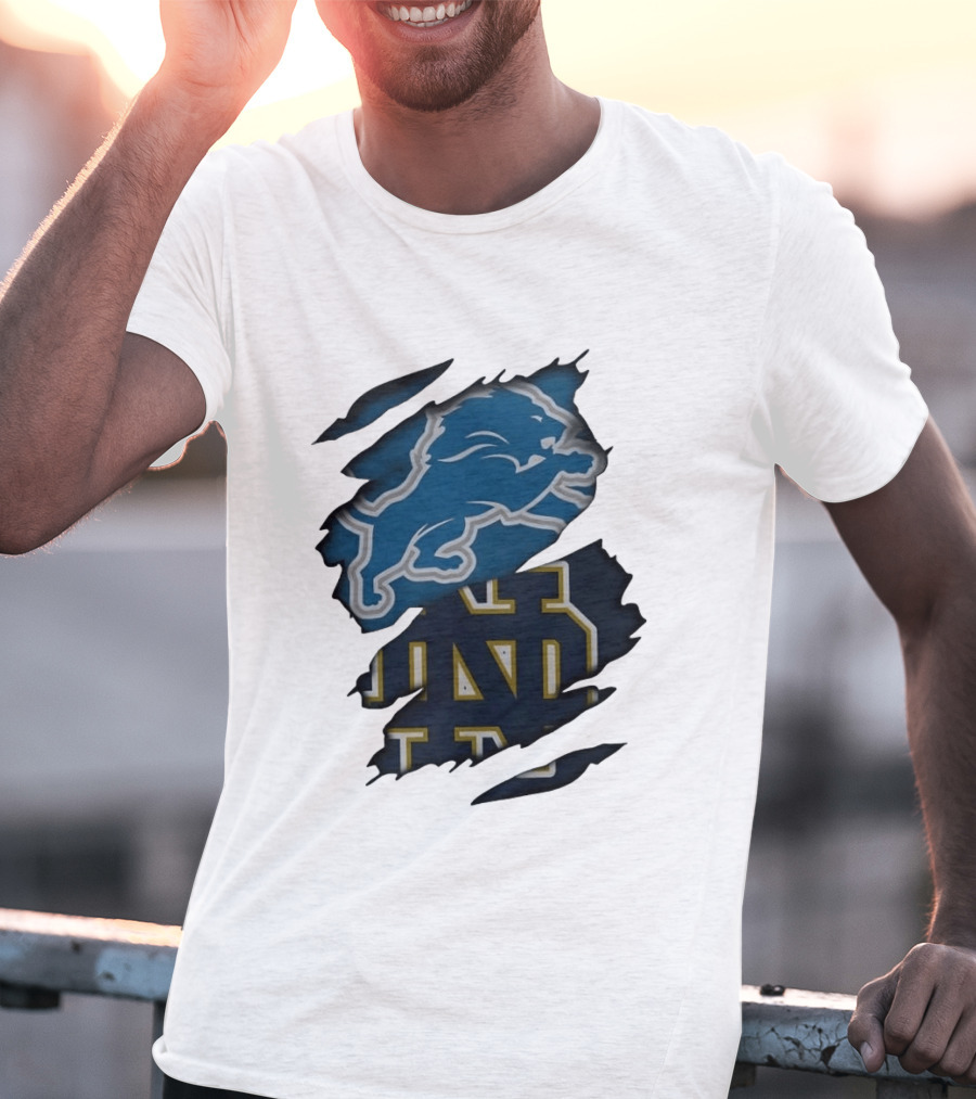Detroit Lions Notre Dame Fighting Irish Distressed Logo Combination T-Shirt