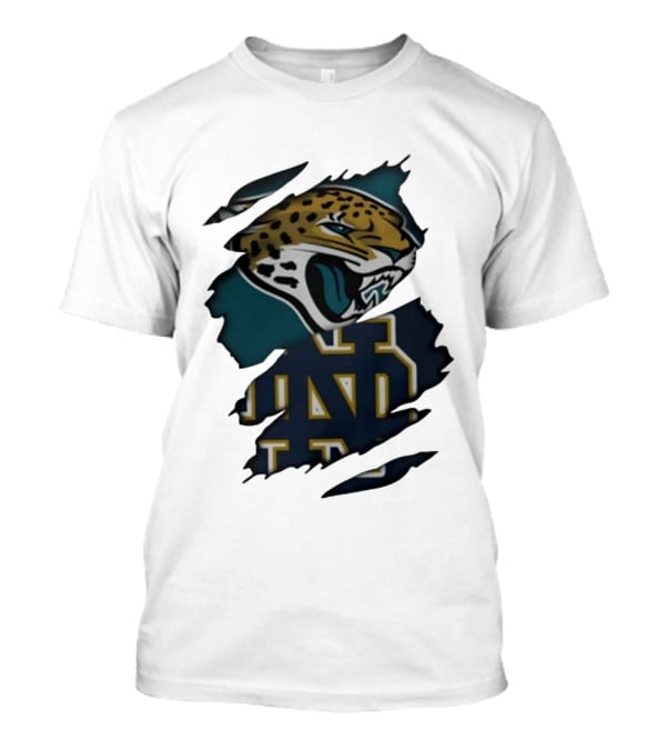 Jacksonville Jaguars Notre Dame Fighting Irish Distressed Crossover Fan T-Shirt