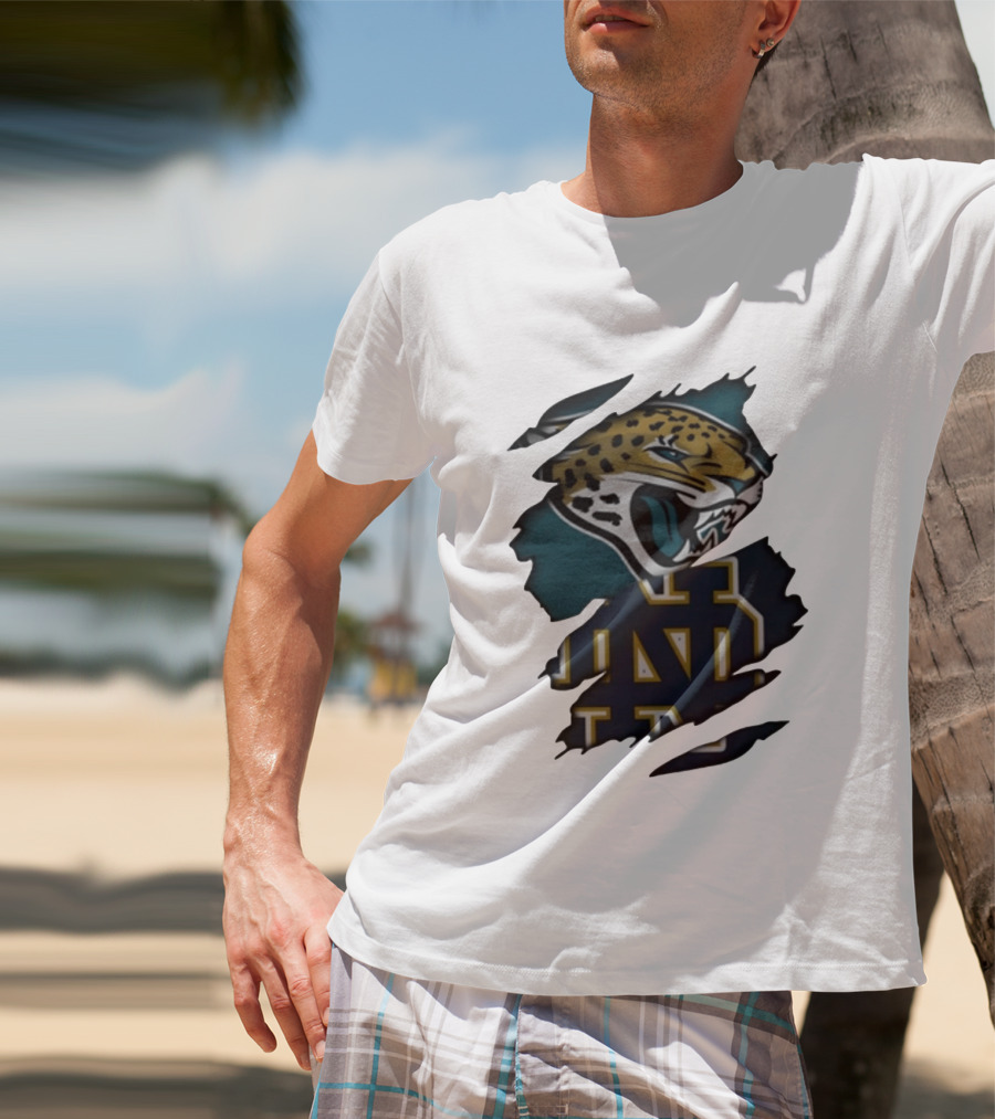 Jacksonville Jaguars Notre Dame Fighting Irish Distressed Crossover Fan T-Shirt