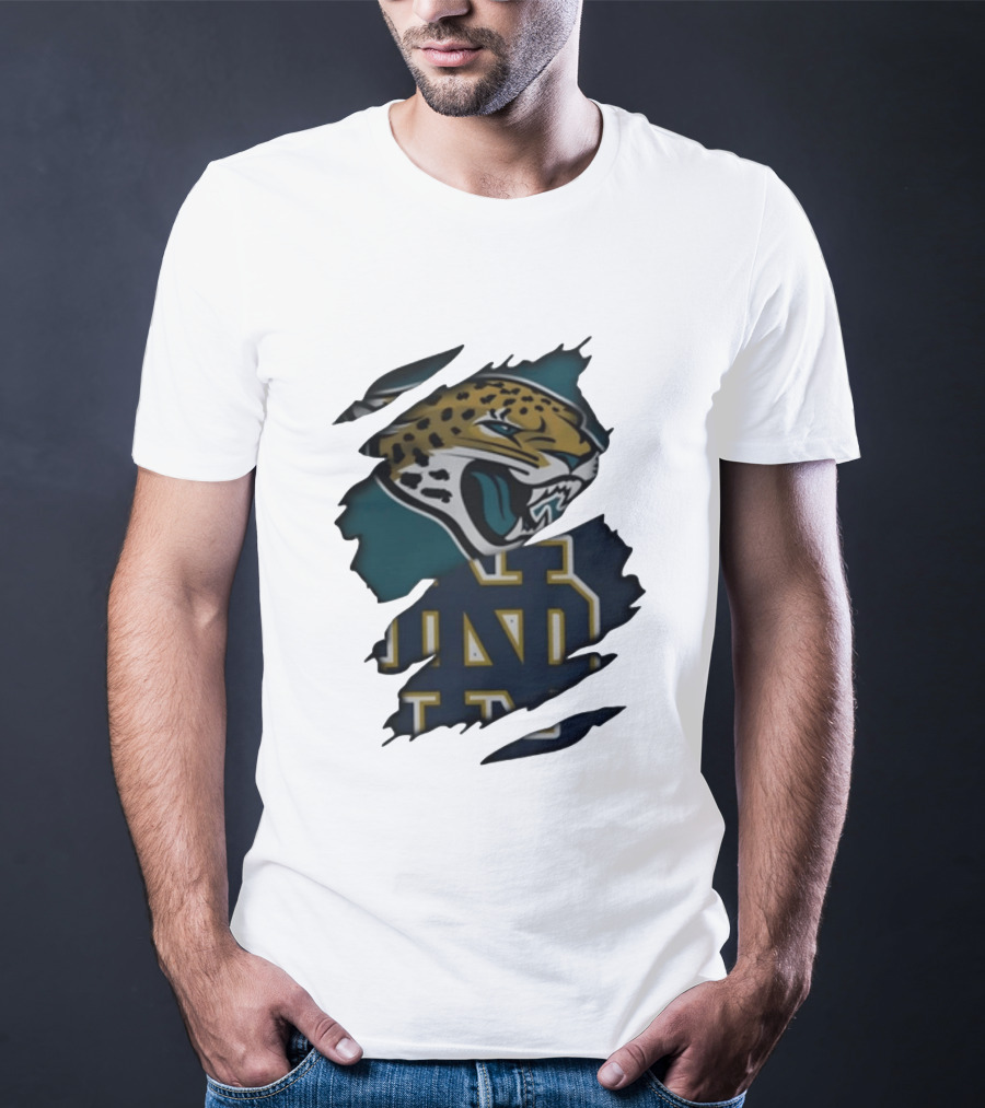 Jacksonville Jaguars Notre Dame Fighting Irish Distressed Crossover Fan T-Shirt