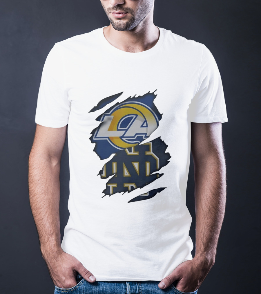 Los Angeles Rams Notre Dame Fighting Irish Ripped Effect LA ND T-Shirt