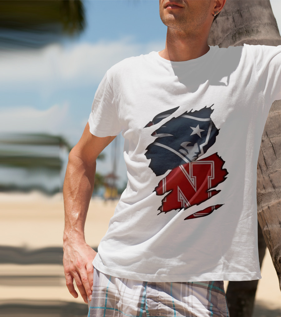 New England Patriots Nebraska Cornhuskers Distressed Logo Mashup T-Shirt