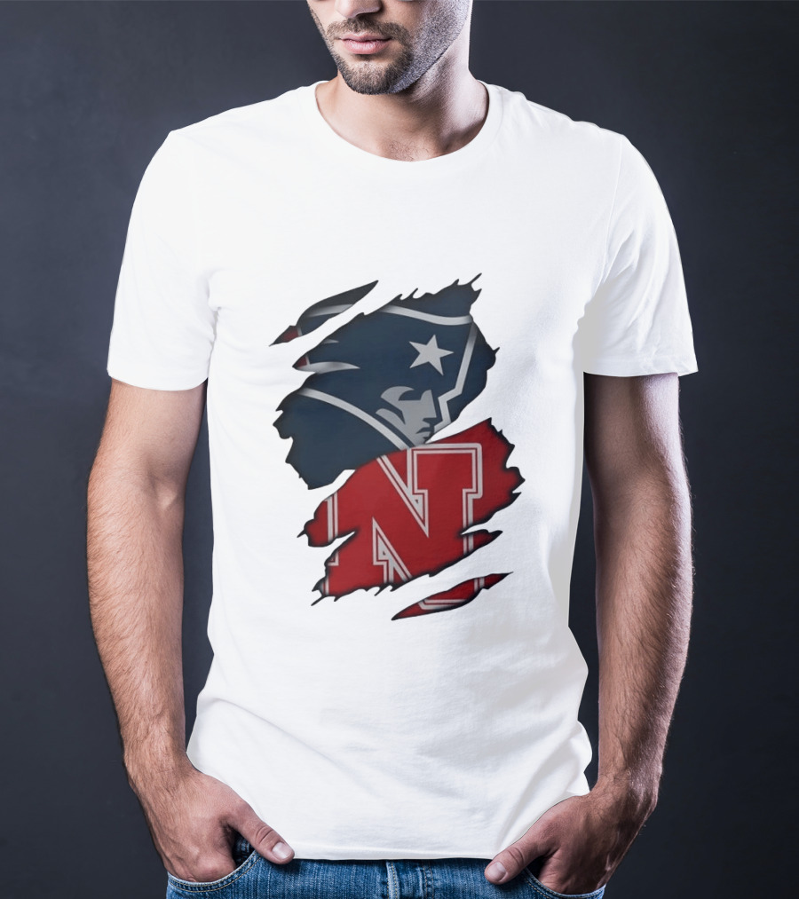 New England Patriots Nebraska Cornhuskers Distressed Logo Mashup T-Shirt