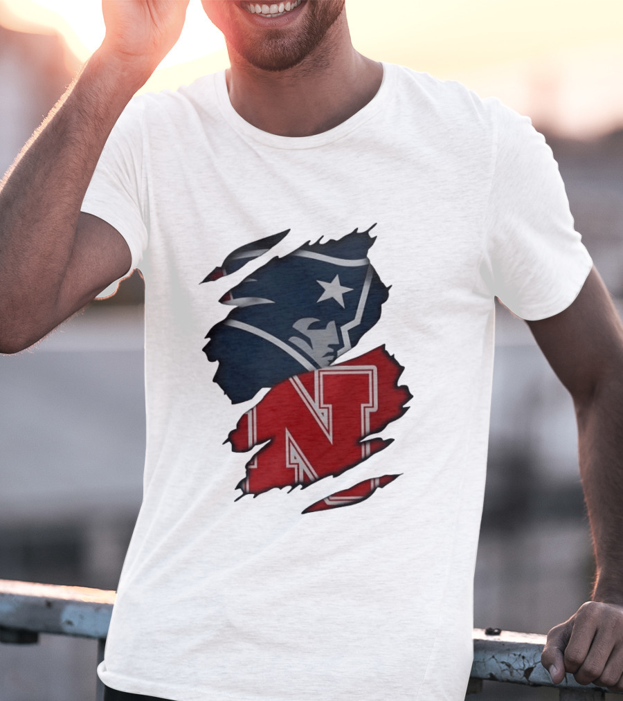 New England Patriots Nebraska Cornhuskers Distressed Logo Mashup T-Shirt