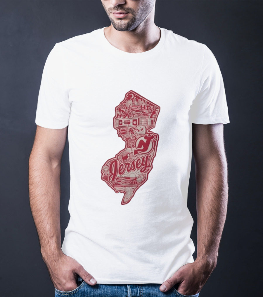 New Jersey Devils Prudential Center Newark Collage Map T-Shirt