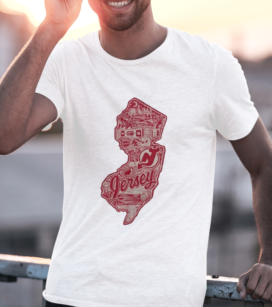 New Jersey Devils Prudential Center Newark Collage Map T-Shirt