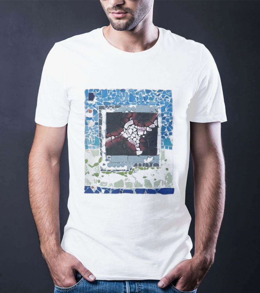 Peach Pit Central Mosaic Blue Abstract Frame T-Shirt