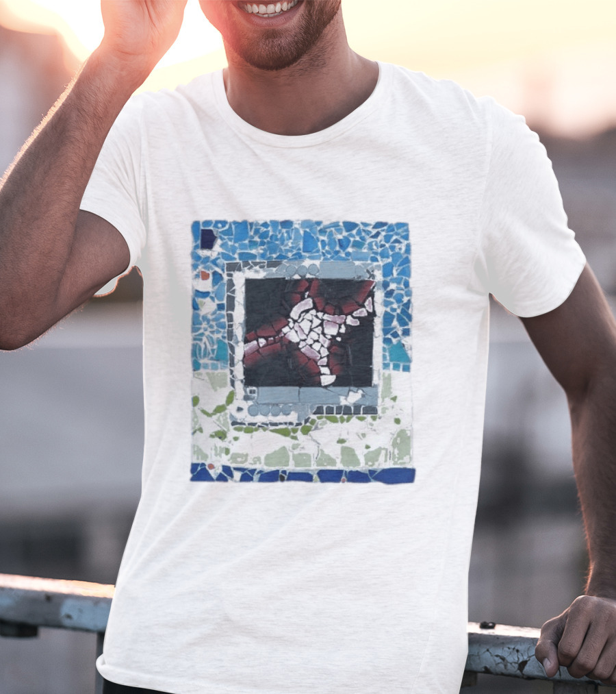 Peach Pit Central Mosaic Blue Abstract Frame T-Shirt