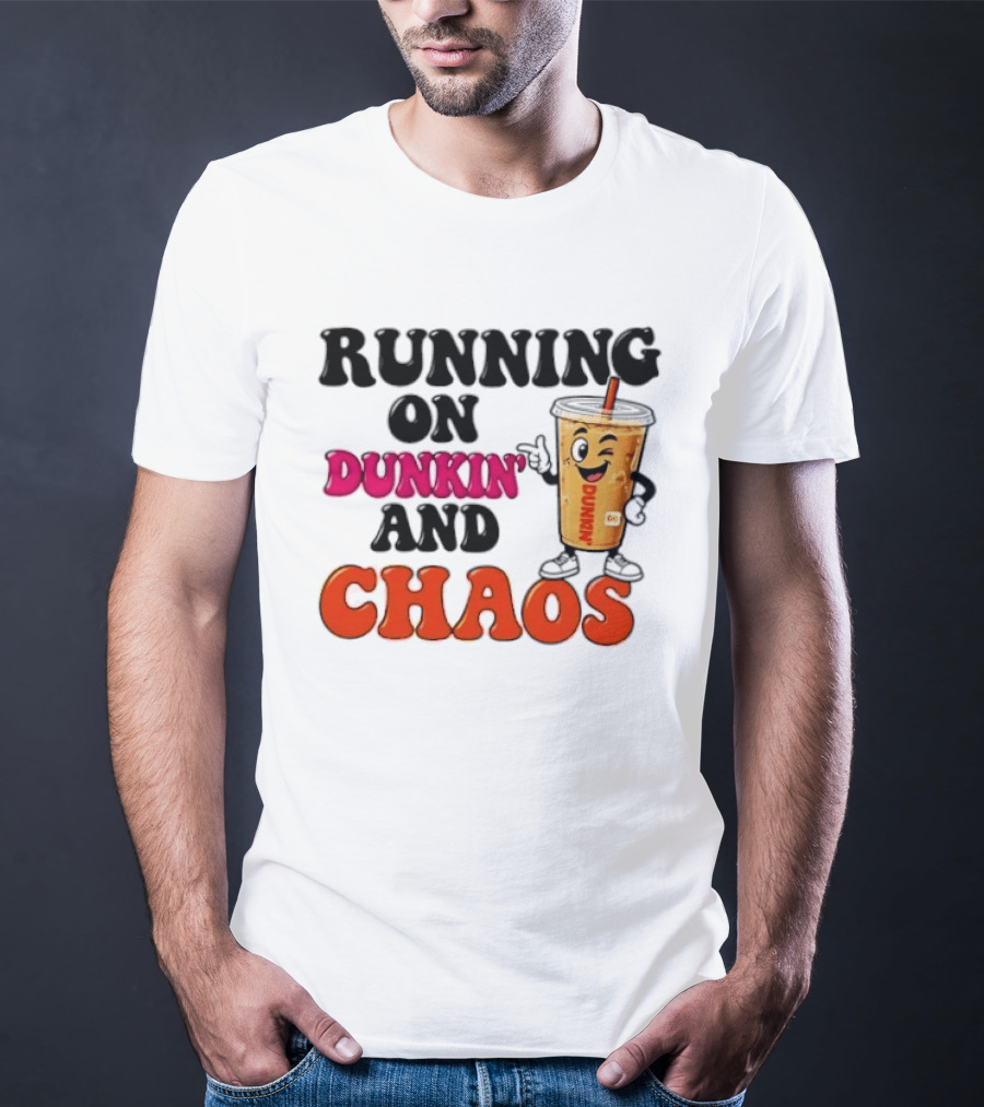 Running On Dunkin' And Chaos Coffee Winking Iced Drink T-Shirt