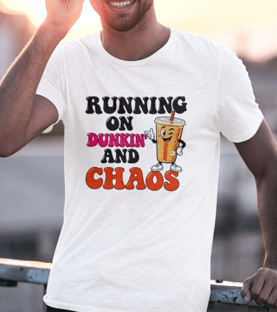 Running On Dunkin' And Chaos Coffee Winking Iced Drink T-Shirt