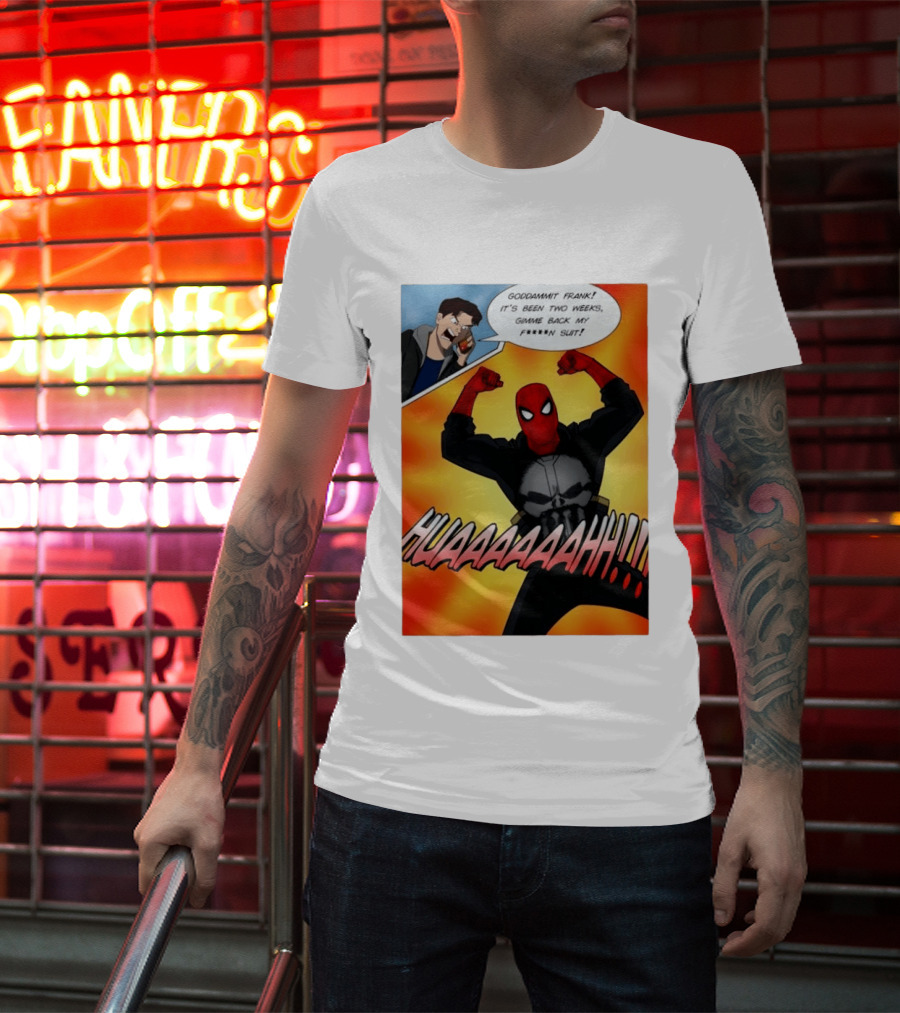 Spider Man And The Punisher Comic Goddammit Frank Huaaahhh Speech Bubble Scene T-Shirt