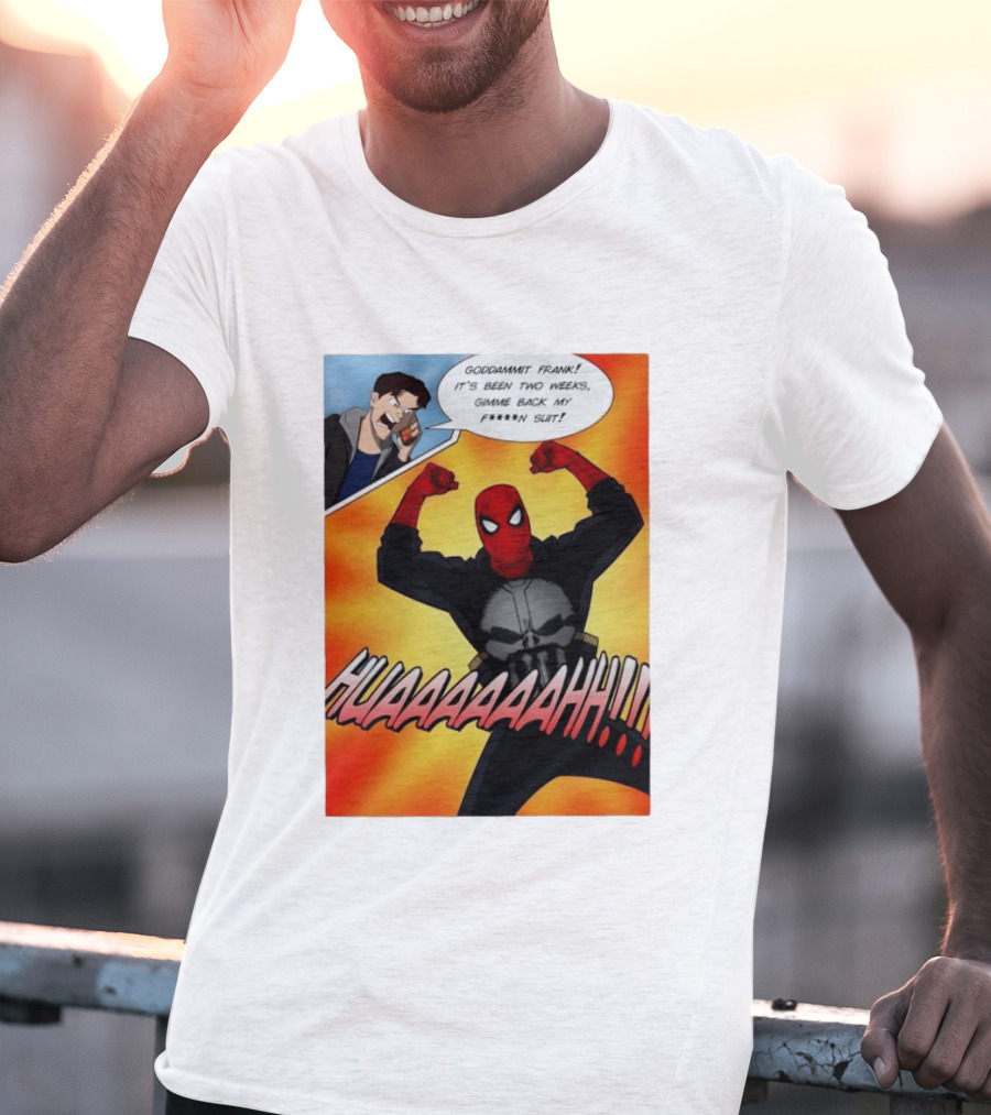 Spider Man And The Punisher Comic Goddammit Frank Huaaahhh Speech Bubble Scene T-Shirt