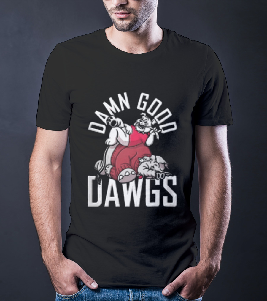Barstool Sports Damn Good Dawgs Bulldog Sitting On Defeated Elephant T-Shirt