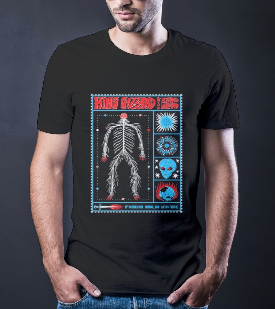 King Gizzard Thirroul NSW Anita's Theatre 13 October 2026 Skeleton Psychedelic T-Shirt