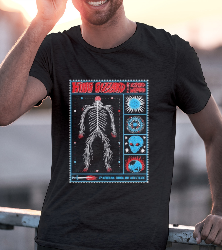 King Gizzard Thirroul NSW Anita's Theatre 13 October 2026 Skeleton Psychedelic T-Shirt