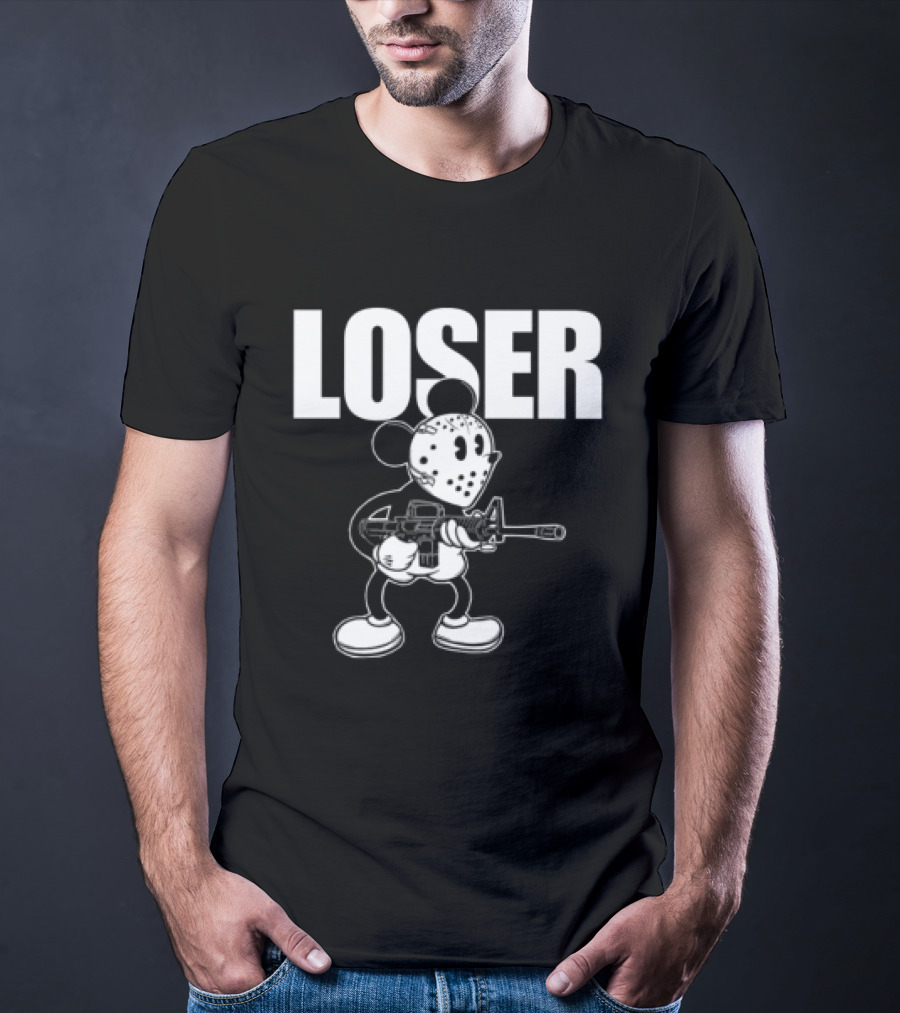 Grimykids Store Loser Masked Cartoon Character With Weapon T-Shirt