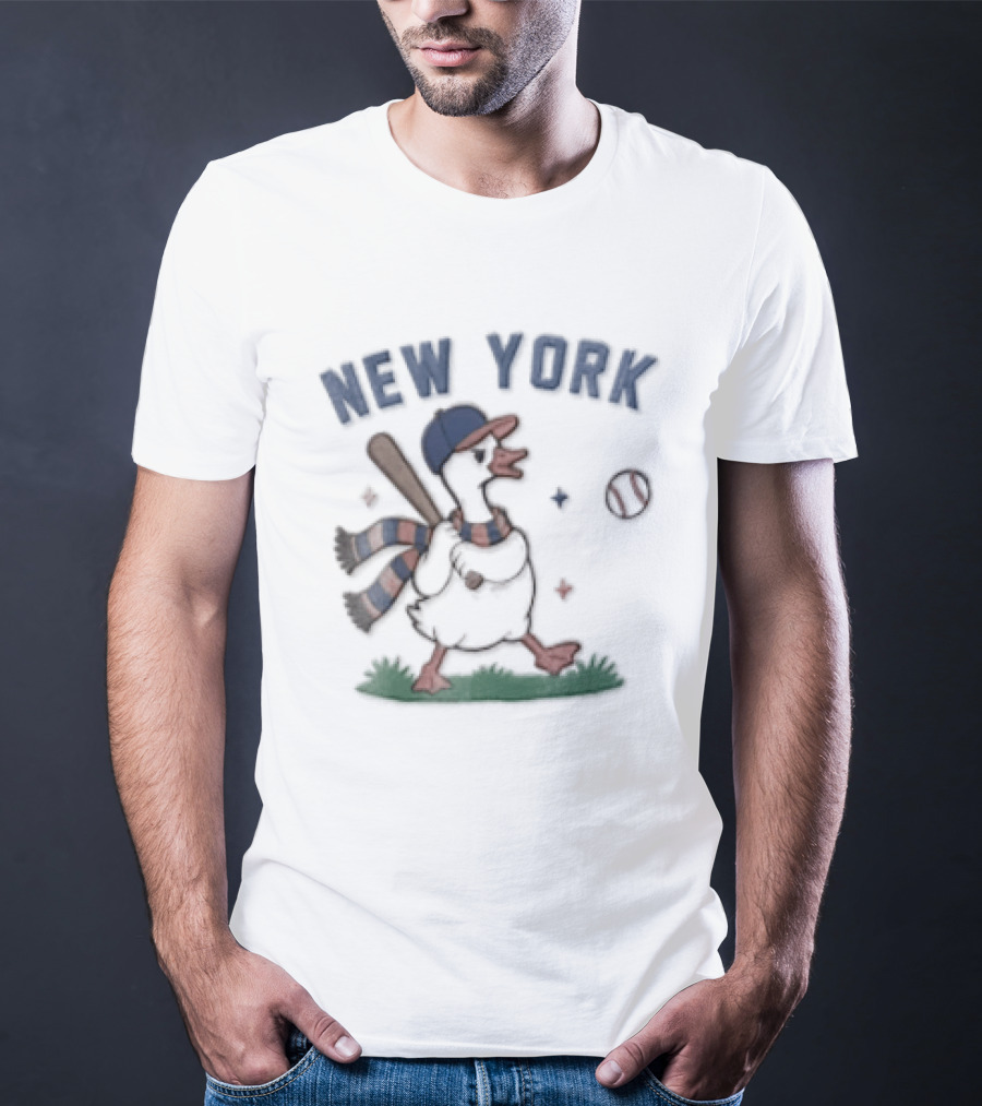 New York Goose Wearing Hat Scarf Baseball Bat And Ball T-Shirt