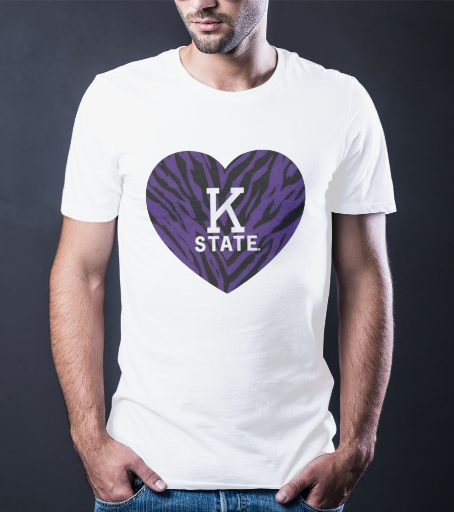 K State Wildcats Purple Zebra Heart Kansas State T-Shirt
