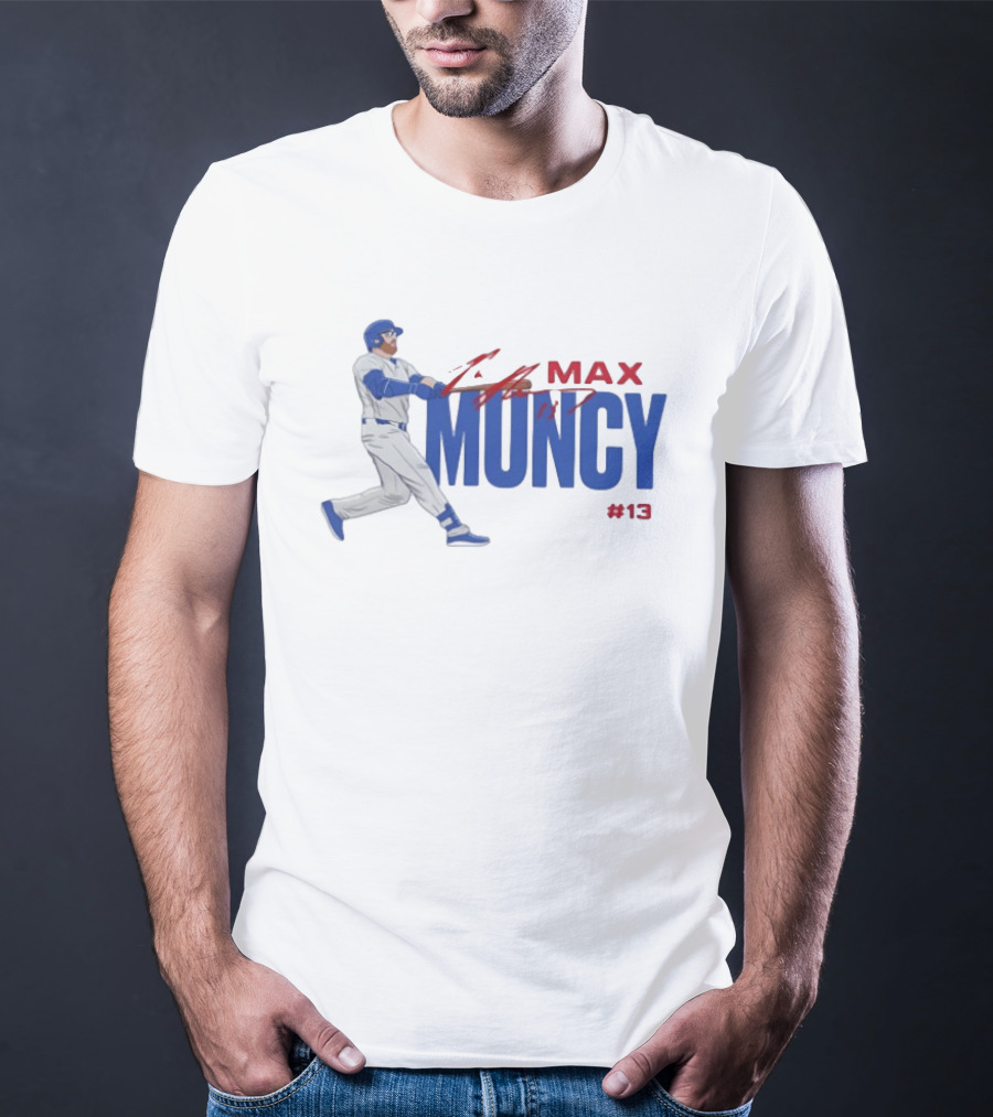 Max Muncy Baseball Player Number 13 Athletic Blue Red T-Shirt