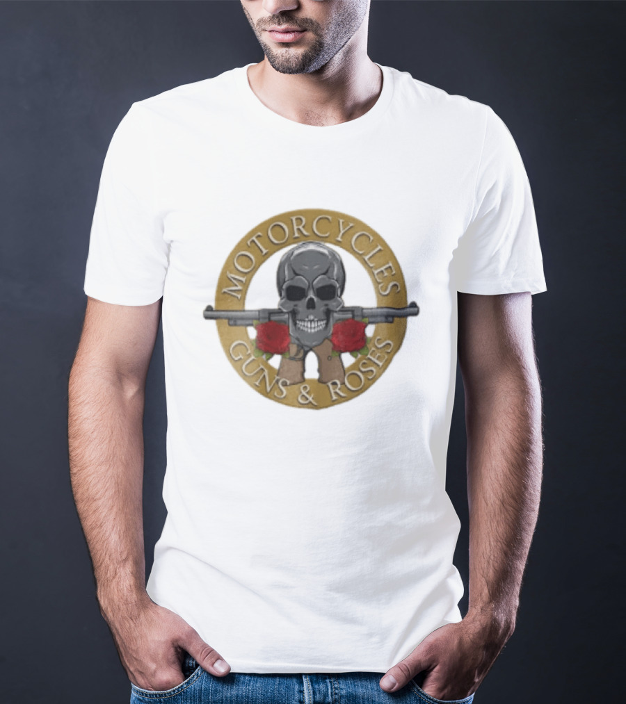 Motorcycles Guns And Roses Skull Shotgun Red T-Shirt