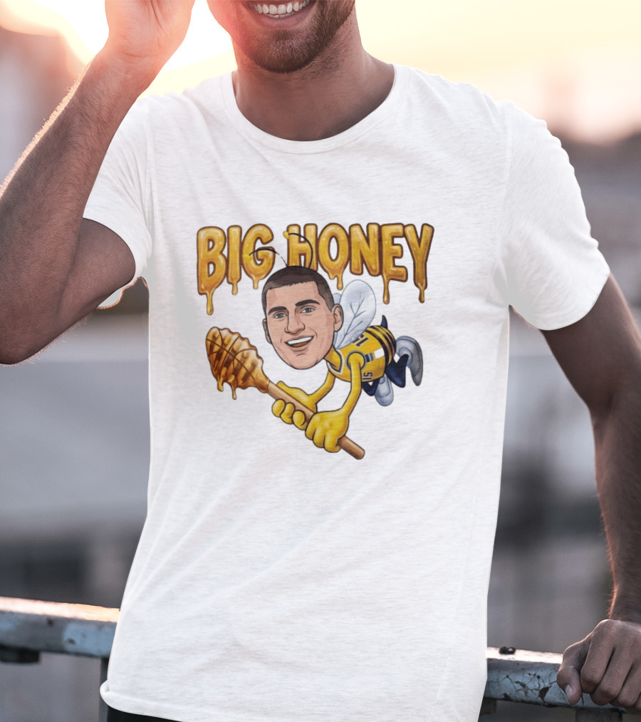 Big Honey 15 Denver Nuggets Nikola Jokic Caricature Drawing Buzzing Basketball Star T-Shirt