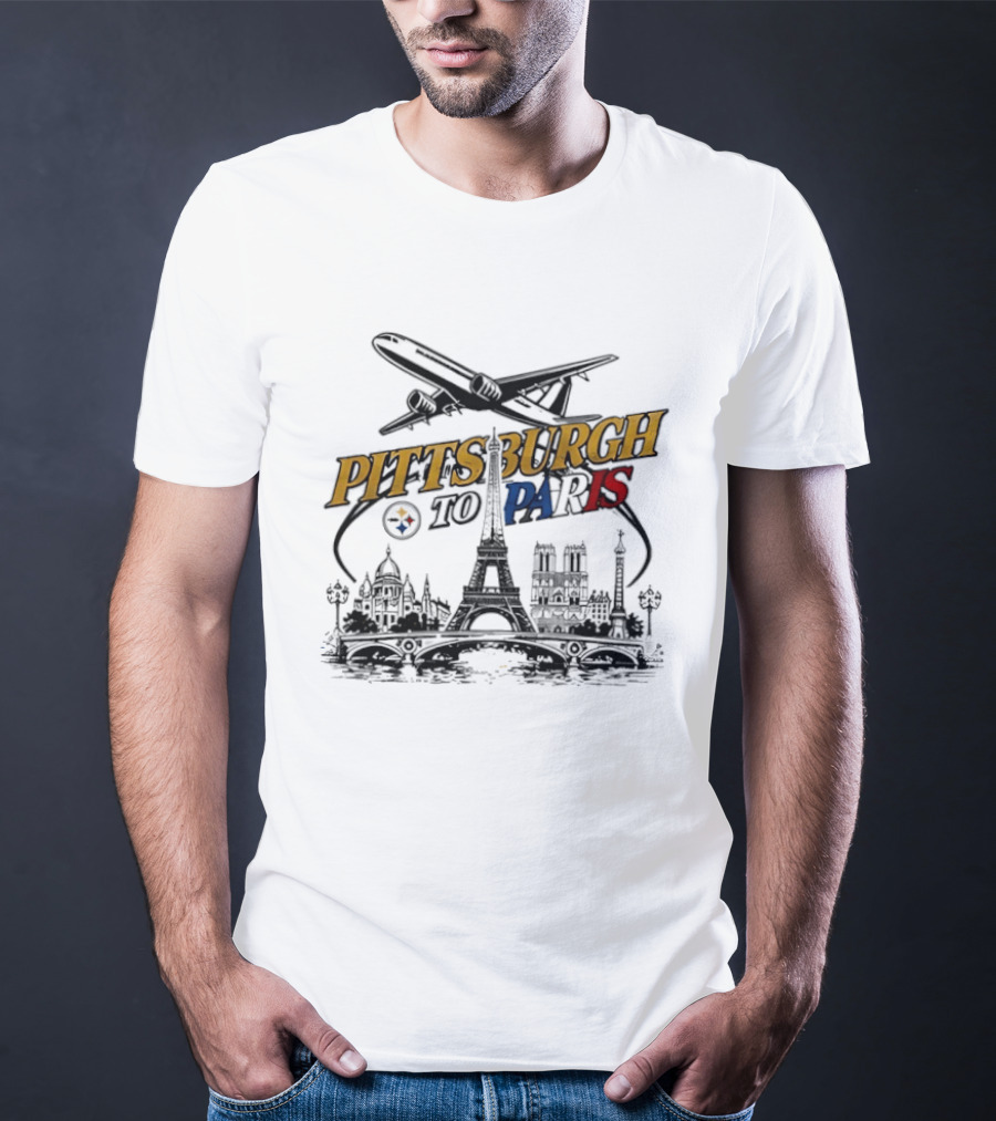 Pittsburgh Steelers Pittsburgh To Paris Eiffel Tower Skyline Airplane T-Shirt