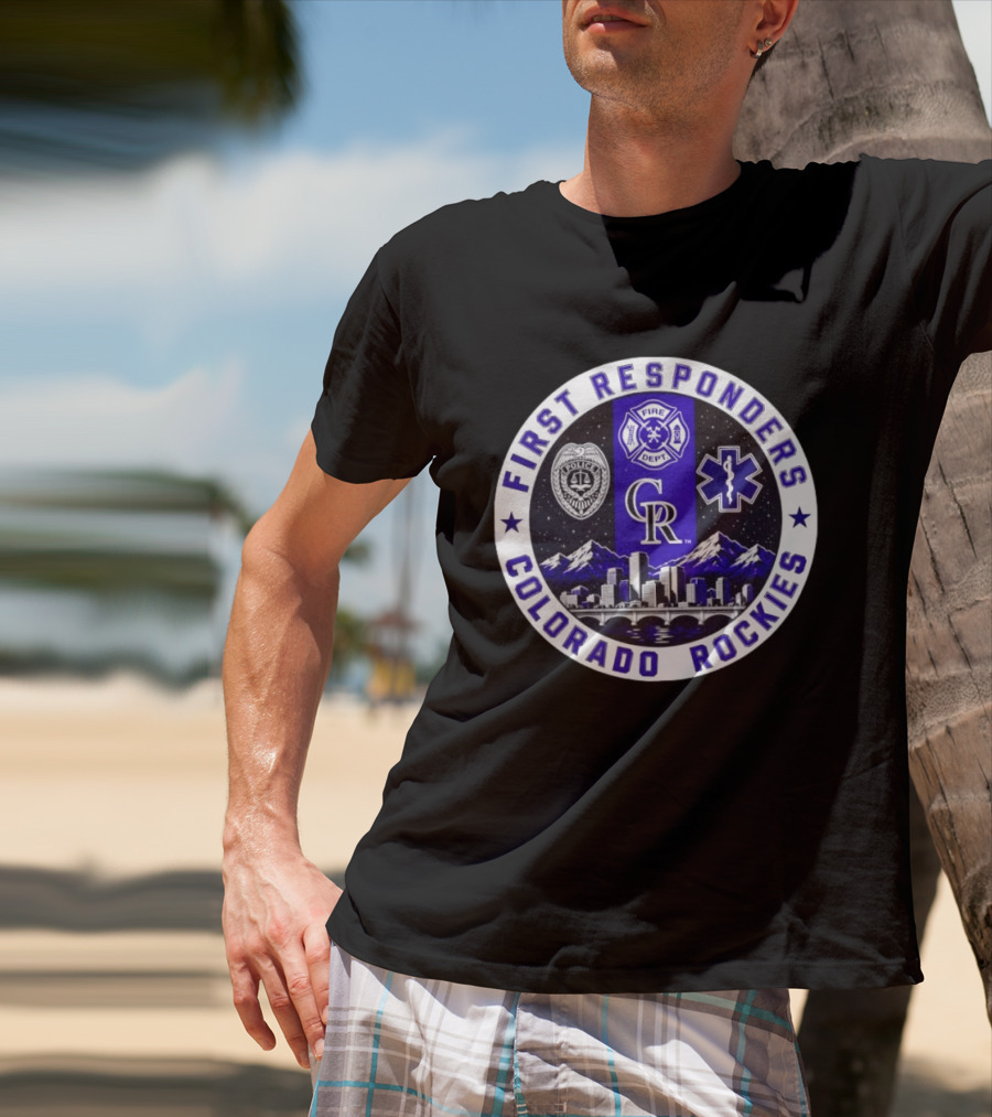 Colorado Rockies First Responders Police Fire Dept City Skyline T-Shirt