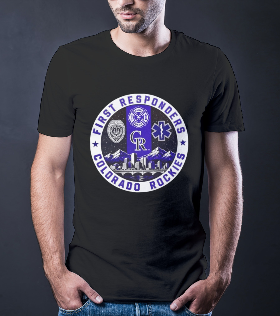 Colorado Rockies First Responders Police Fire Dept City Skyline T-Shirt