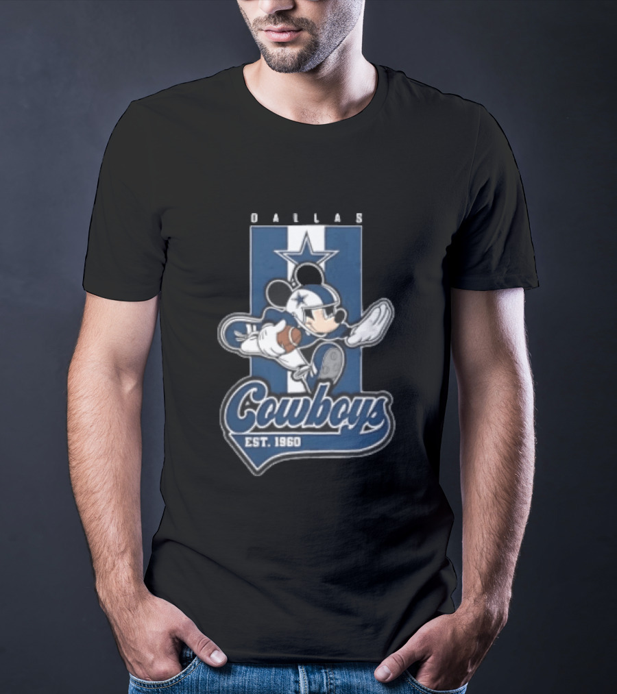 Dallas Cowboys Mickey Mouse Football 1960 Est Blue And White Star T-Shirt