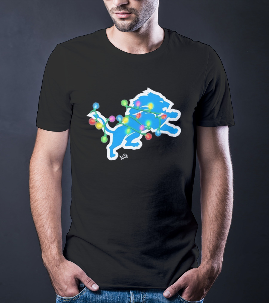 Detroit Lions Holiday Lights Festive Christmas Spirit T-Shirt