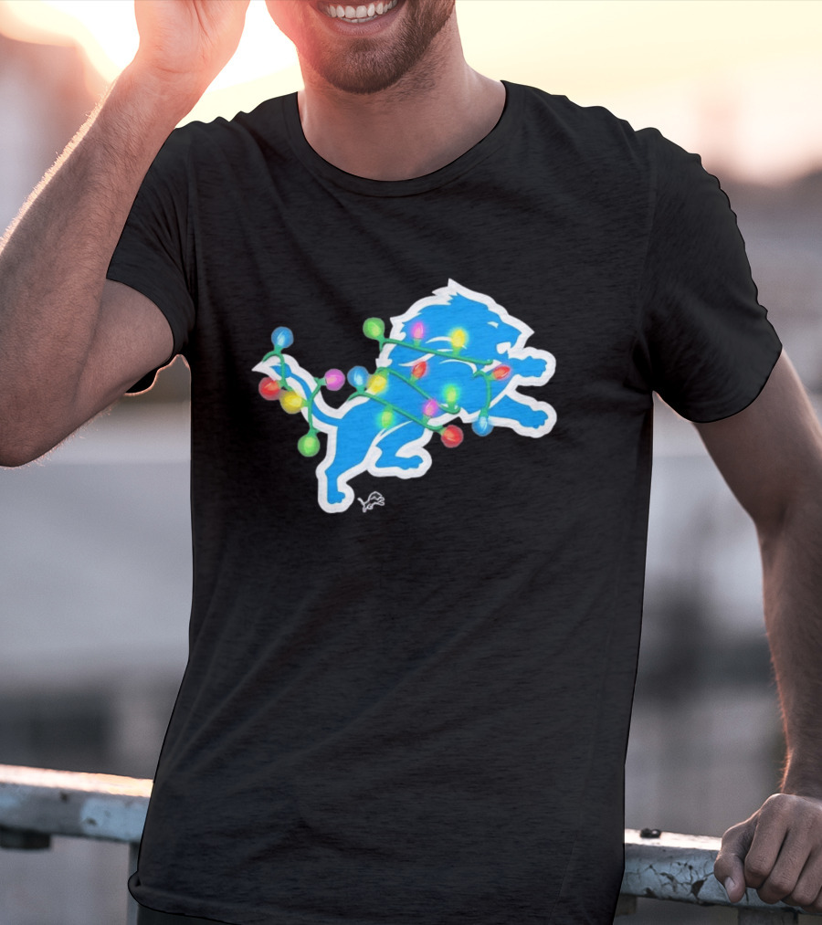 Detroit Lions Holiday Lights Festive Christmas Spirit T-Shirt