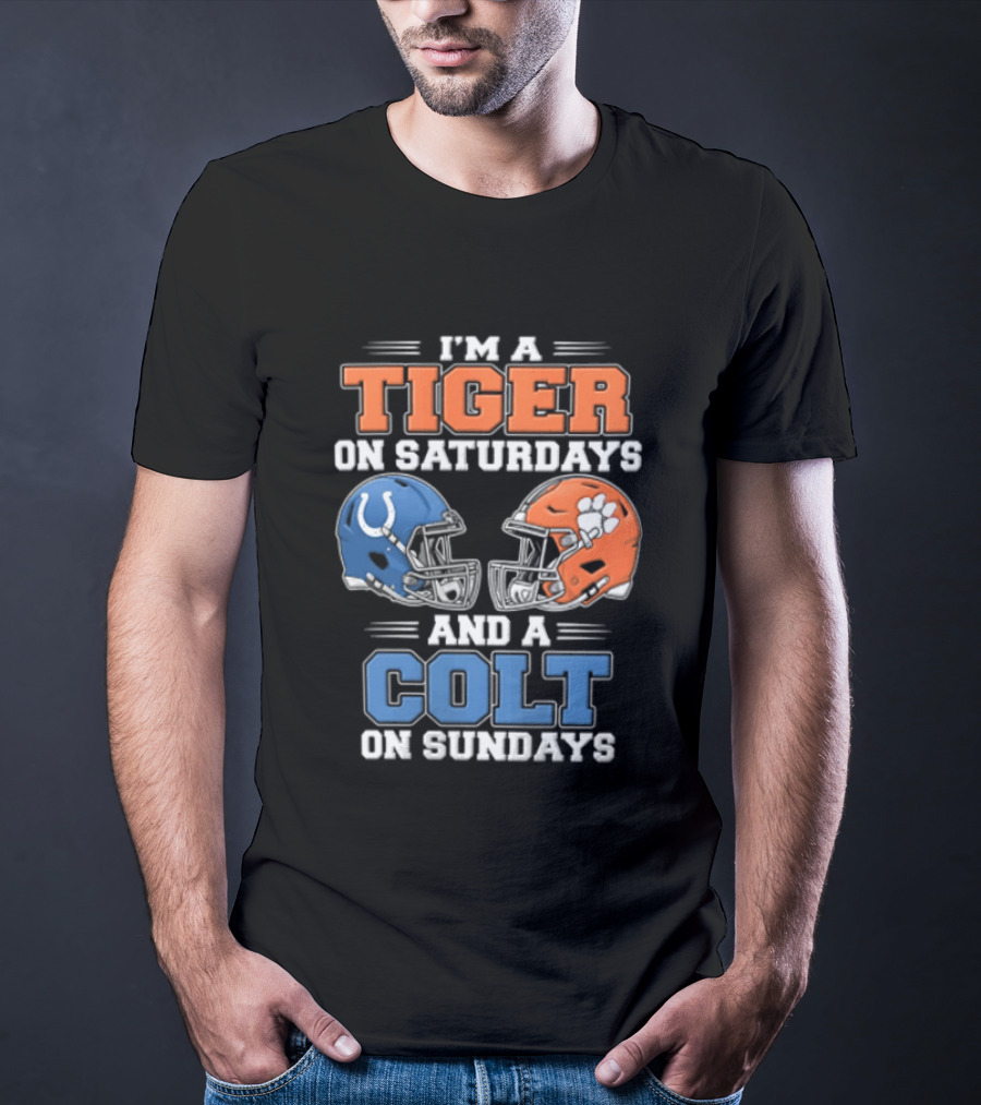 I'm A Tiger On Saturdays And A Colt On Sundays Helmet Football Rivalry T-Shirt