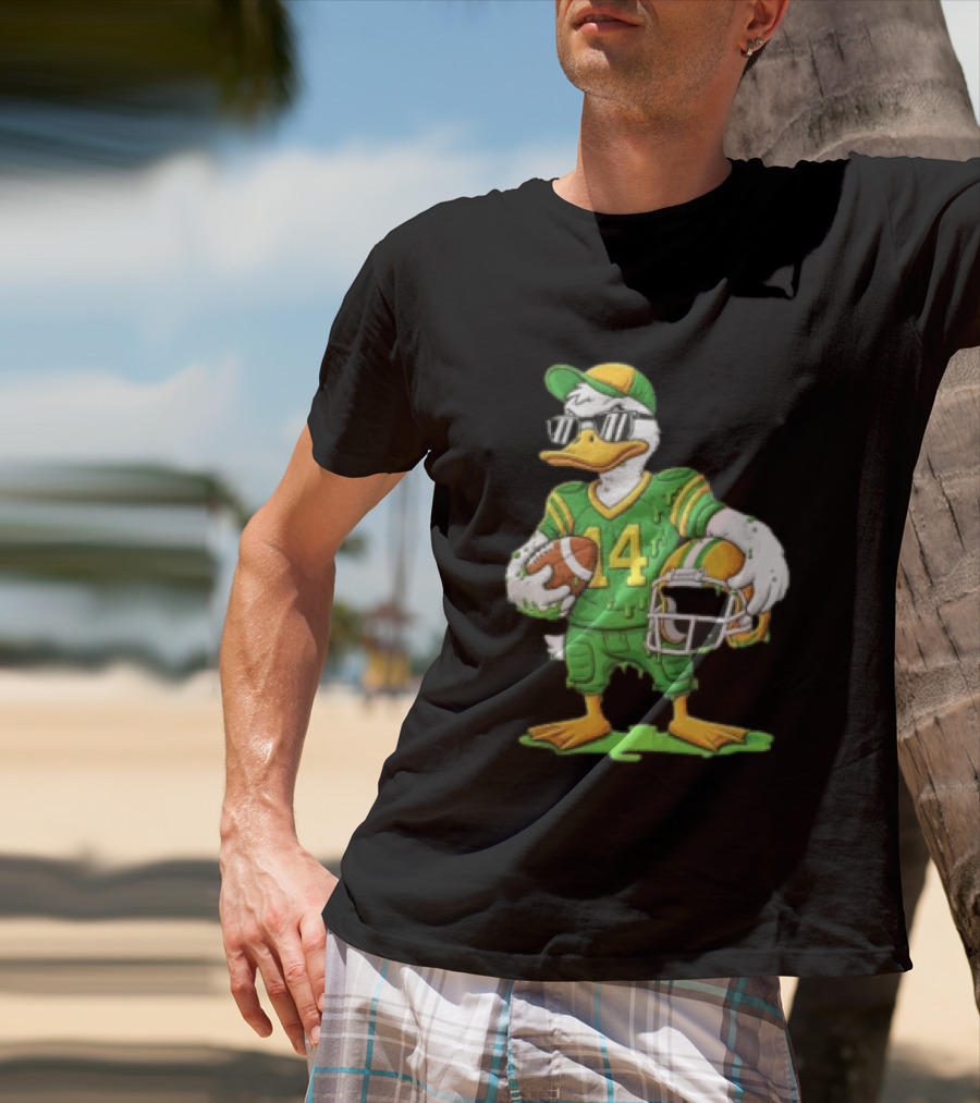 Duck With Sunglasses In Green Football Uniform Holding Helmet And Ball T-Shirt