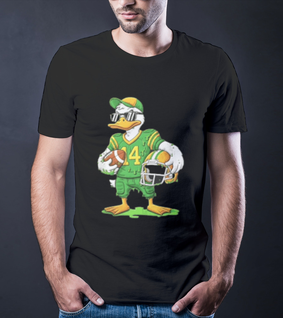 Duck With Sunglasses In Green Football Uniform Holding Helmet And Ball T-Shirt