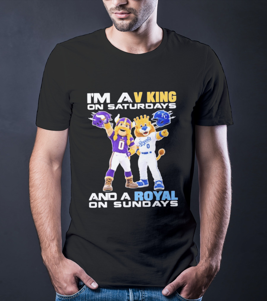 I'm A V King On Saturdays And A Royal On Sundays With Mascots Vikings And Royals Helmets T-Shirt