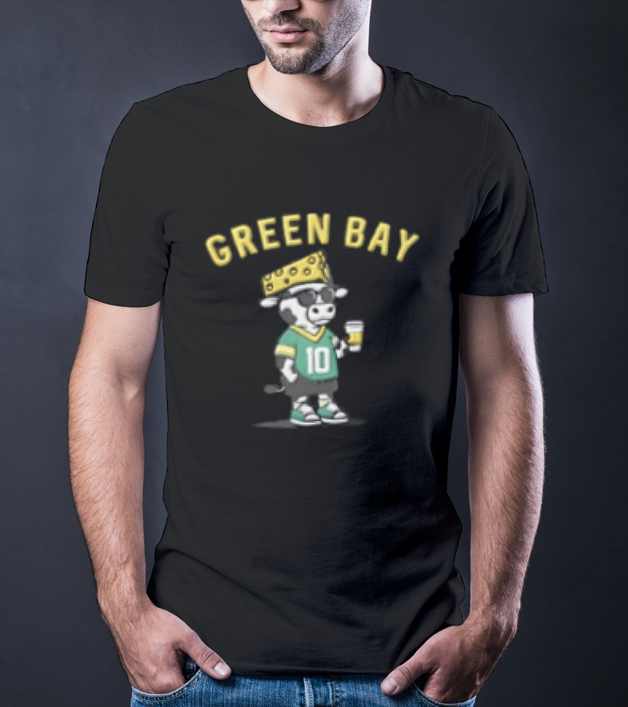 Green Bay Packers Jordan Love Cow Wearing Cheese Hat Sunglasses With Drink T-Shirt
