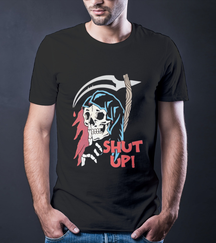 Grim Reaper Skull Shut Up Death Scythe Gothic T-Shirt