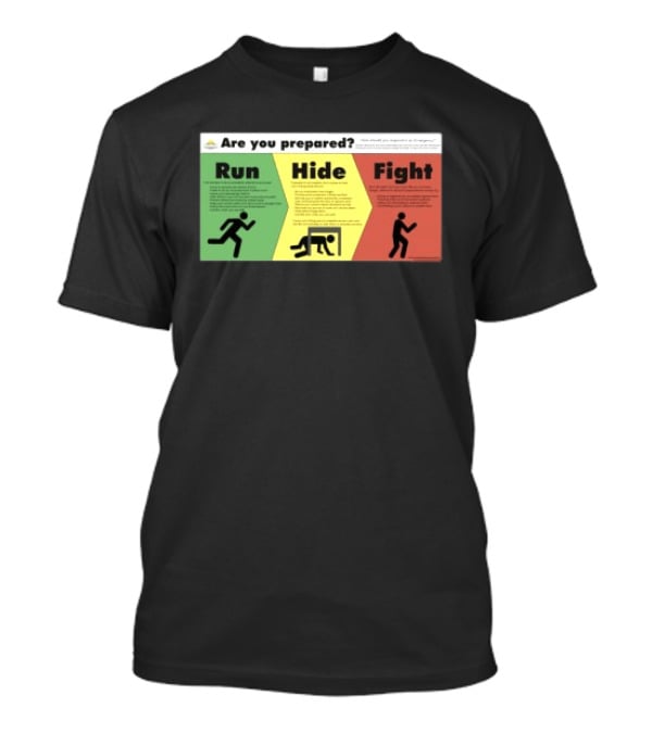 Grimykids Store Survival Guide Run Hide Fight Are You Prepared Emergency Strategy T-Shirt
